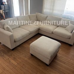 BRAND NEW CREAM/BEIGE SECTIONAL SOFA COUCH WITH OTTOMAN 
