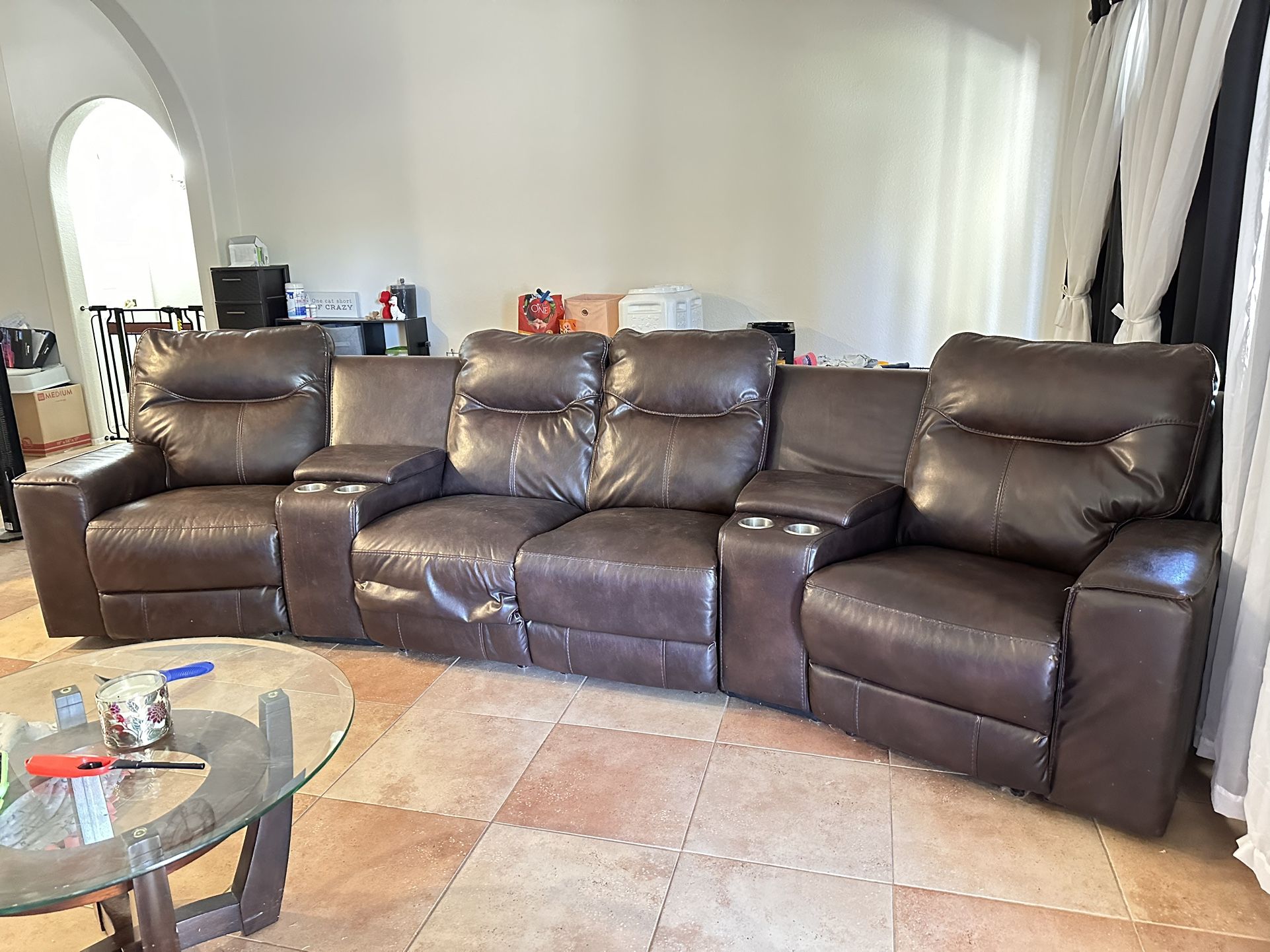 Brown Leather Recliner Couch 