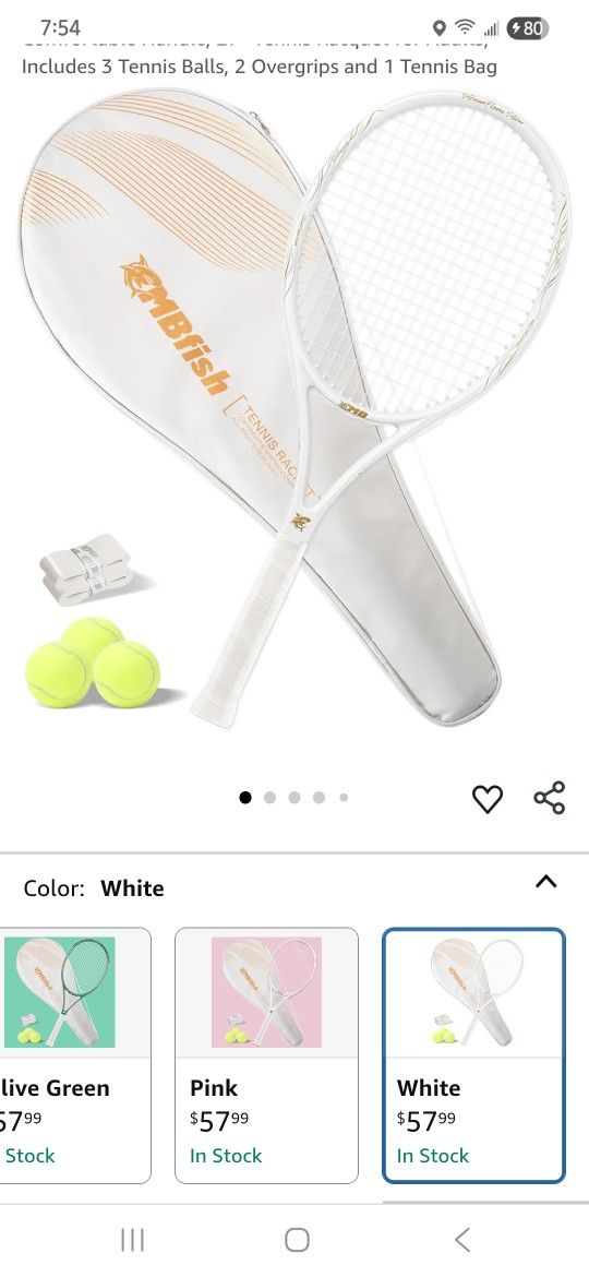 MBFISH Tennis Racket - Super Value Set with Pre-Strung, Comfortable Handle, 27'' Tennis Racquet for Adults, Includes 3 Tennis Balls, 2 Overgrips and 1