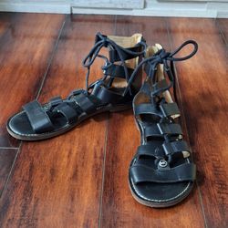 Michael Kors Black Leather Lace-Up Gladiator Sandals Size 8
