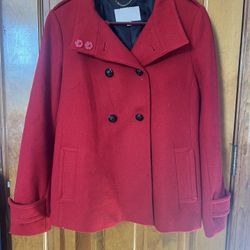 Red Wool Peacoat Small