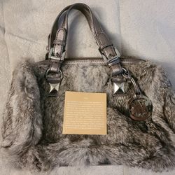 Grey rabbit fur Michael Kors purse