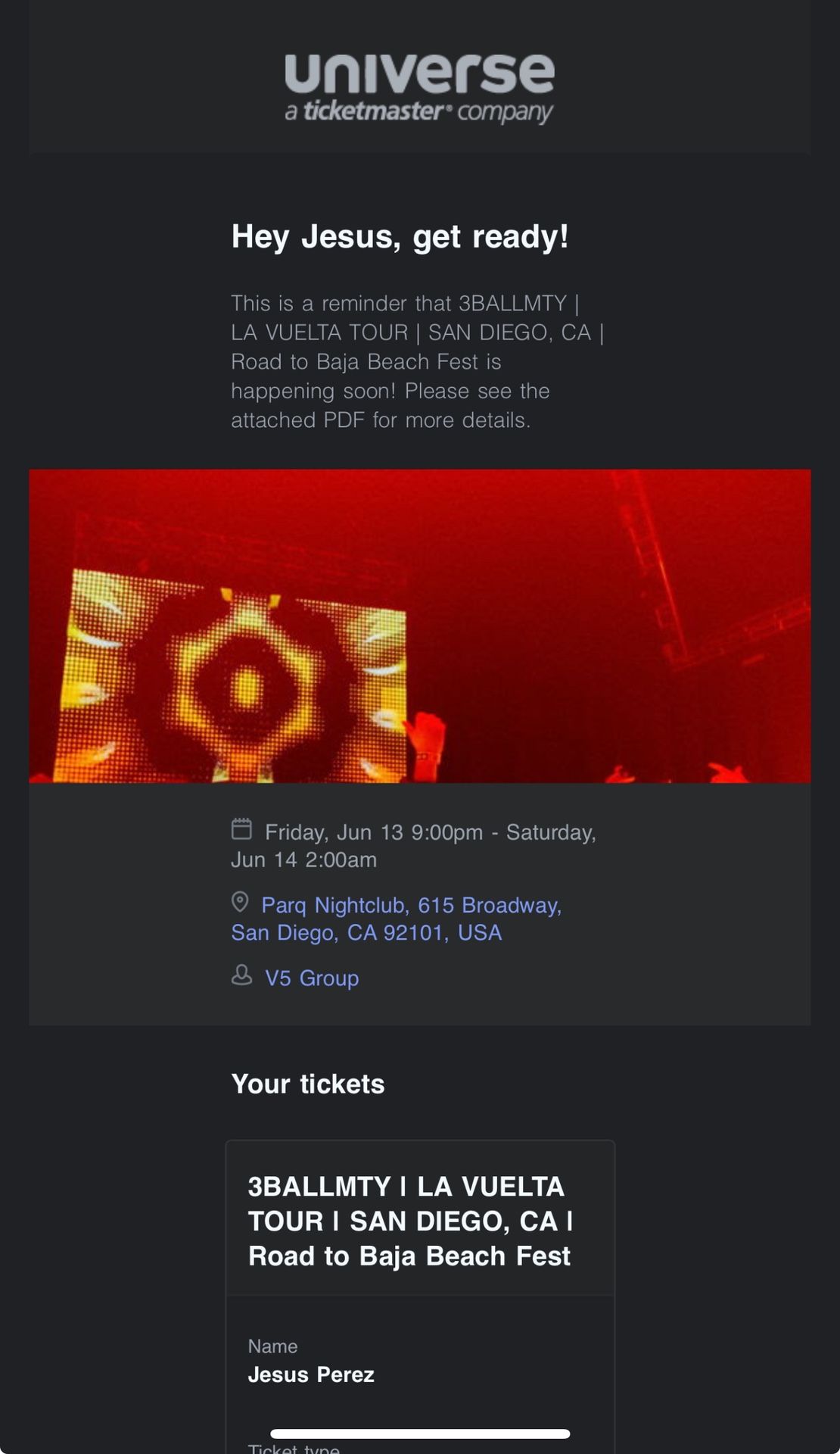 3BALLMTY Parq Tickets (2) General Admission