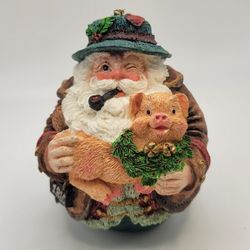 1993 Vintage Roly Santa Claus with Pig Ornament 1810 Roman Inc Galleria Lucchese
