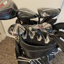 complete set of clubs driver, woods, hybrids, set of irons , and putter, bag and more.