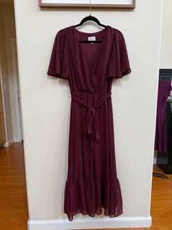 Burgundy Wrap Maxi Dress with Tie Waist