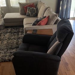 Gray Sectional With Chaise And Blue Recliner