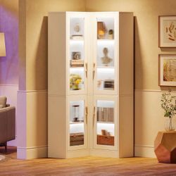 70.9" L-Shaped Bookshelf, 5-Tier Bookcase with LED Light 