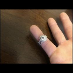 14k White Gold, Halo Setting, Engagement Ring Set, Size 6