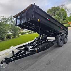 Heavy duty DUMP TRAILER 14X8X2 SCISSOR HOIST WITH RAMPS LED LIGHTS,8 LUGS AXLE TOOL BOX,SCISSOR HOIST 9 TONS FOR ANY QUESTION TEXT ME PLEASE HABLO ESP