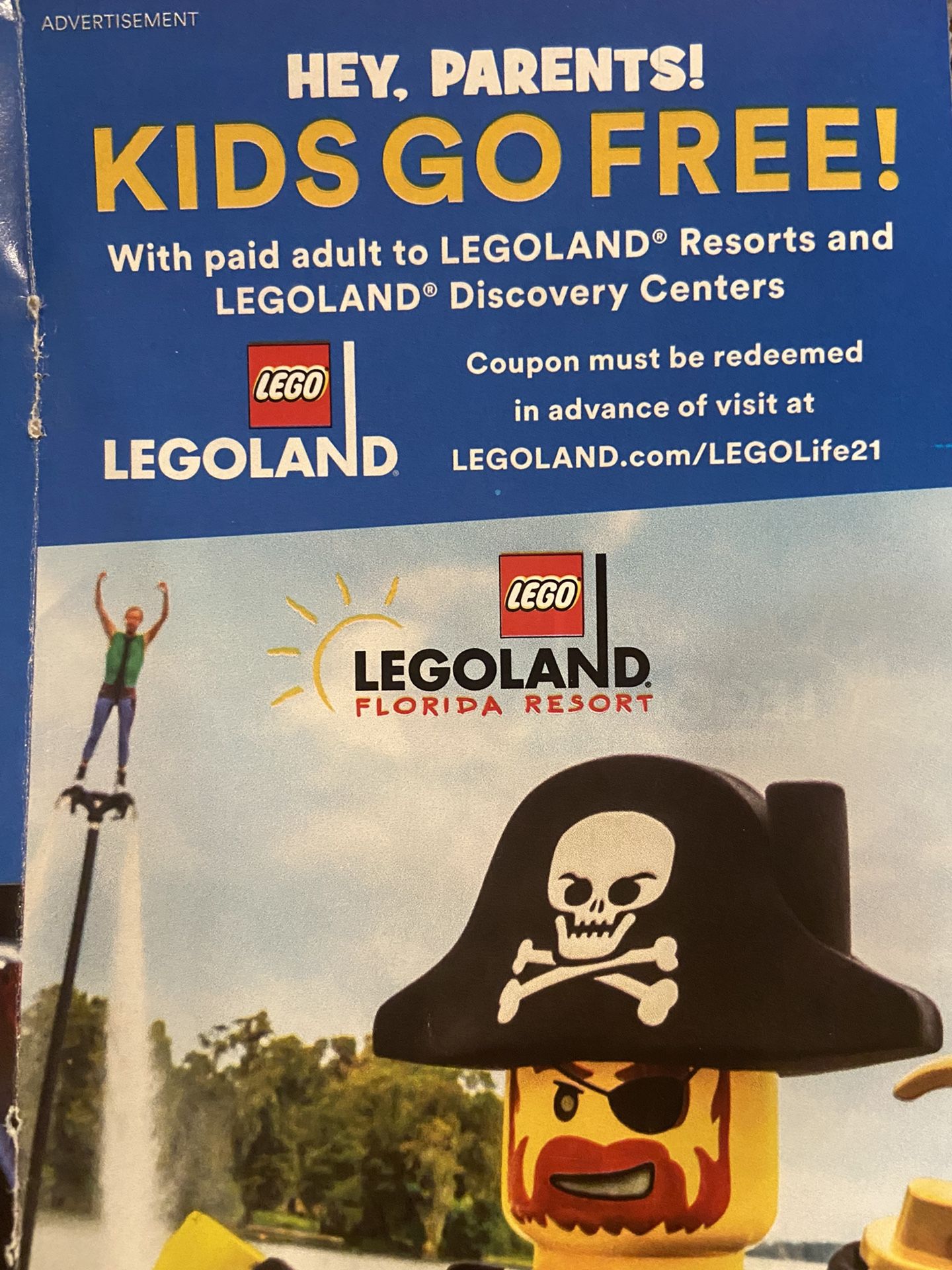 Legoland Coupon. Kids Go Free With Paying Adult