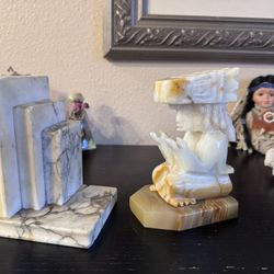 Vintage Marble & Onyx Bookends – Heavy Stone Book Holders, Decorative Bookends, Unique Home Decor
