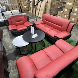 Red-Black Modern 3Pcs Sofa Set / Juego de sofá moderno de 3 piezas rojo-negro
