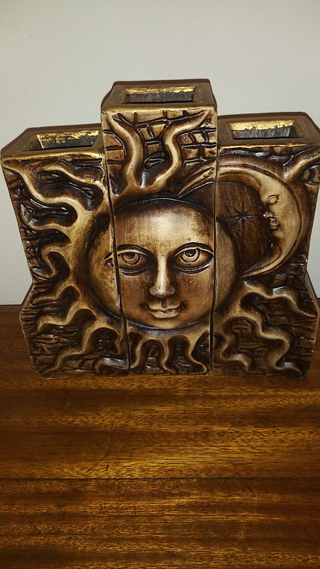 Pottery ceramic Sun Moon Man Stars candle holders art set 3