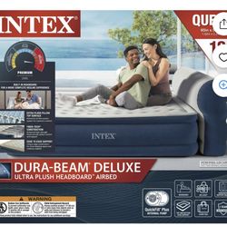 Queen Sz Air Mattress Built In Pump W/ Headboard New In Box