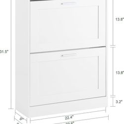 SoBuy Shoe Storage Cabinet Entryway, Slim Shoe Rack Freestanding, Narrow Shoe Organizer 2 Flip-Drawers Shoe Cupboard for Mudroom Front Door Entrance H