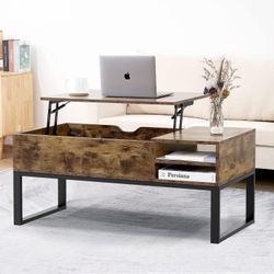 Lift Top Coffee Table with Storage Wood Square Modern Coffee Table （Rustic Brown）
