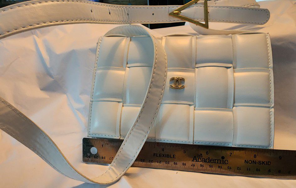 White Woven Vegan Leather Shoulder Bag