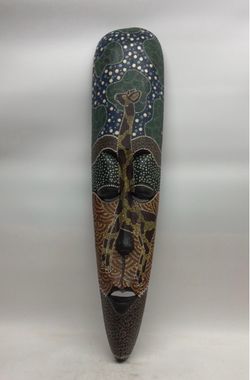 39” Inch Indonesian Tribal Wooden Carved Mask Handcrafted Wall Hanging Home Décor