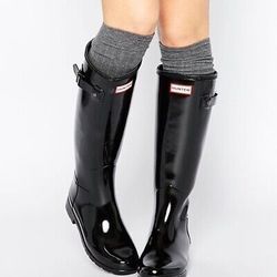 Hunter Original Tall Gloss Rain Boots Black Classic Black Women's Size 7UK 9 USA