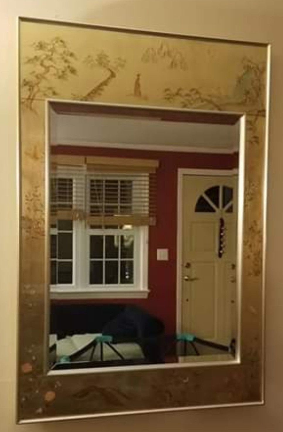 Vintage Chinoiserie Reverse Painted Gold Leaf Mirror by La Barge