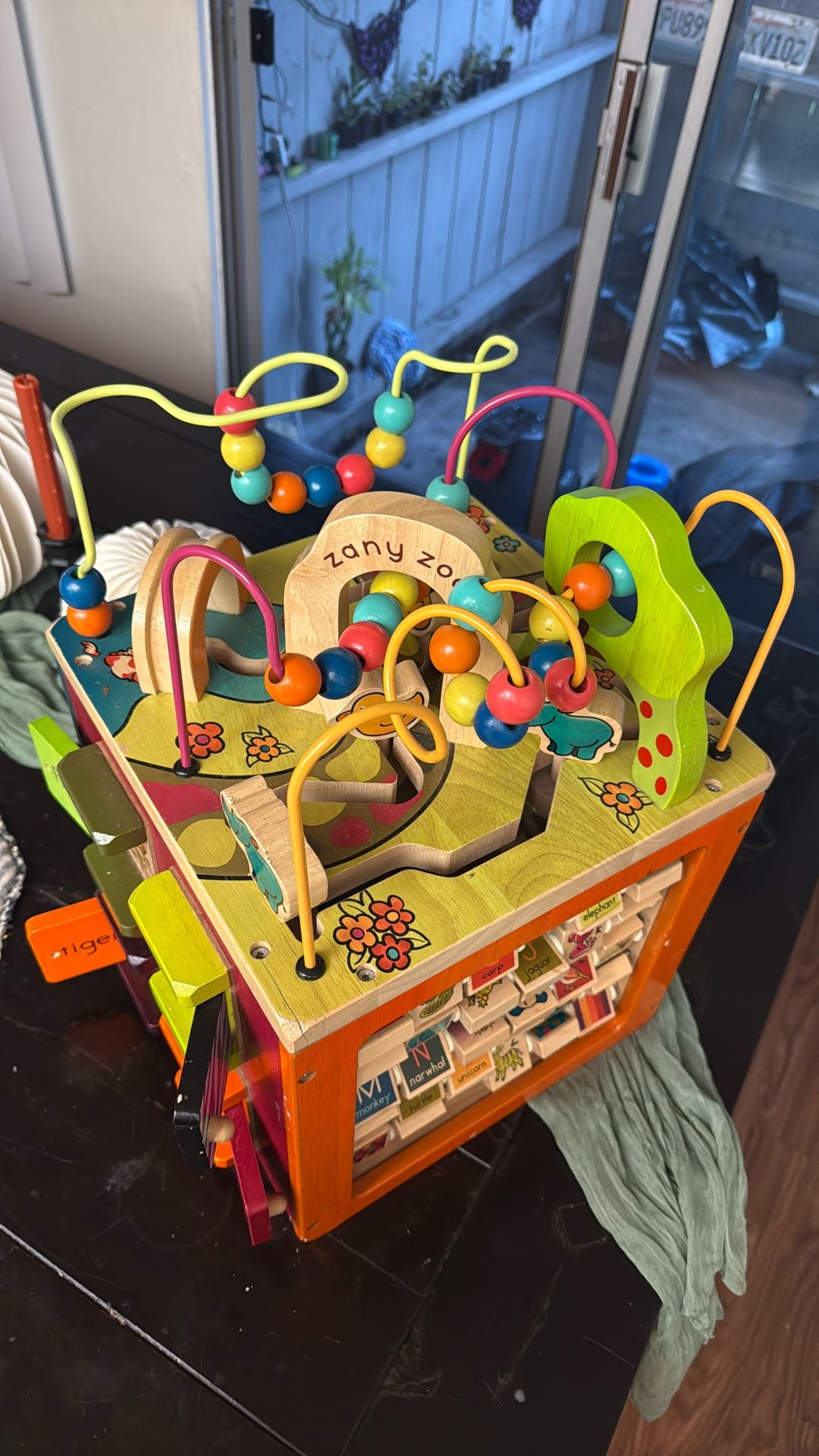 wooden activity cube