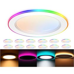 12 Pack]CLOUDY BAY 6 Inch Smart LED Recessed Ceiling Light with RGB Back Light,15W 2700K-6500K,3W Co