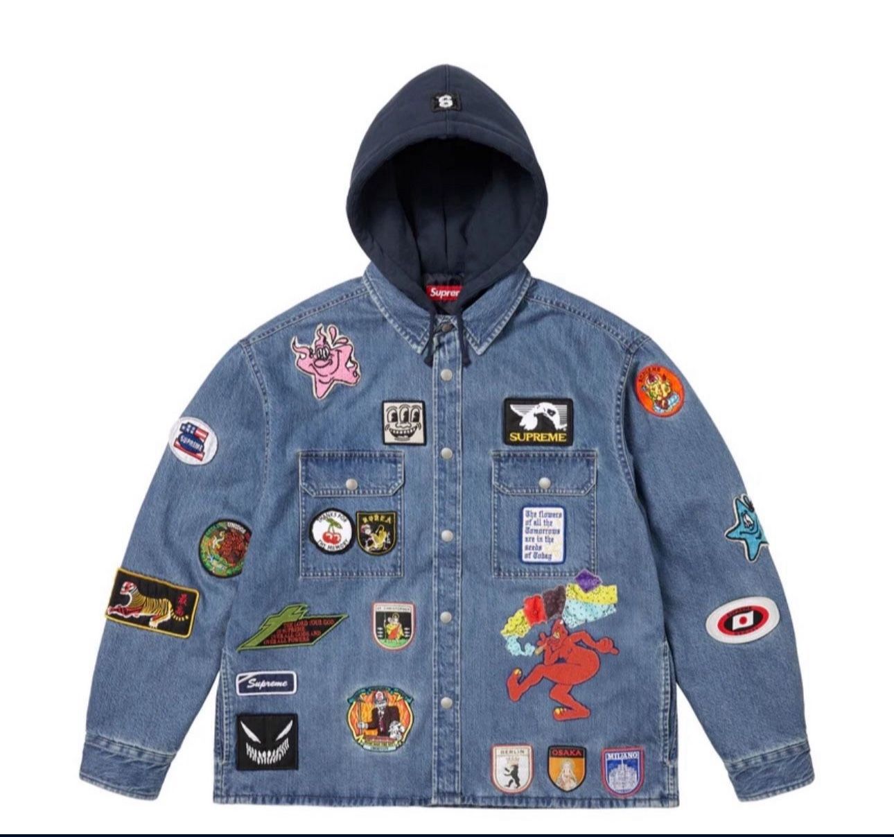 Supreme Patches Hooded Zip Up Jacket Denim 