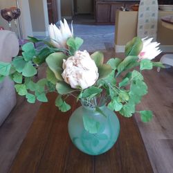 Beautiful Plant Holder And Silk Flowers and Greenery