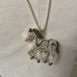 Betsey Johnson Rhinestone Horse Pendant Necklace 