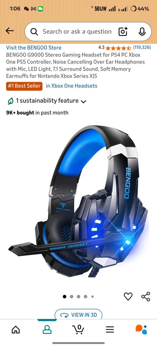 BENGOO G9000 Stereo Gaming Headset for PS4 PC Xbox One PS5 Controller, Noise Cancelling Over Ear Headphones with Mic, LED Light, 7.1 Surround Sound, S