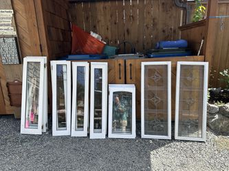 Vintage Leaded Glass Windows And Cabinet Faces