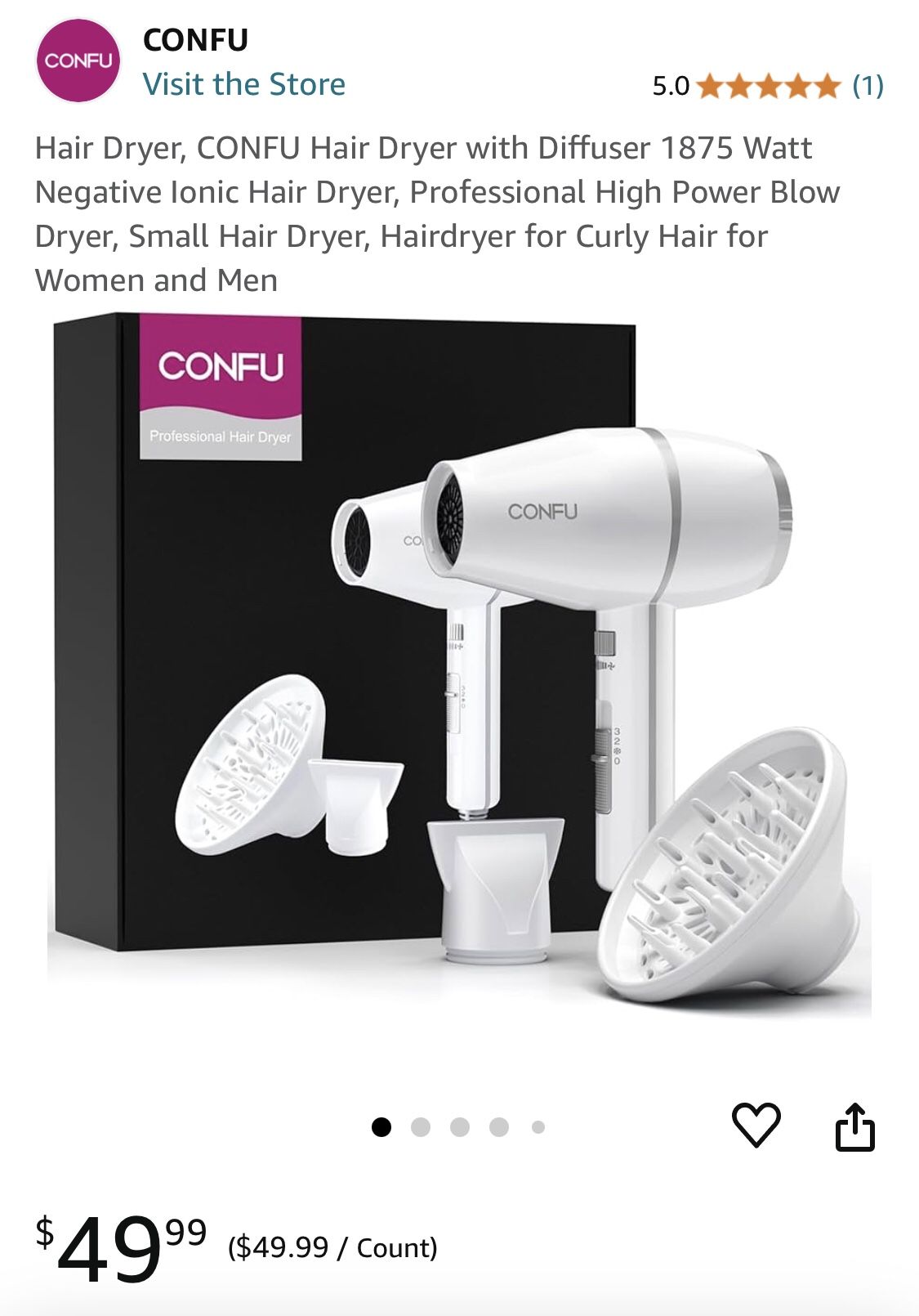 New Confu Hair Dryer 1875 W White