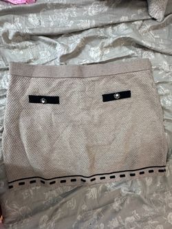 Beige Knit Mini Skirt with Flower Details