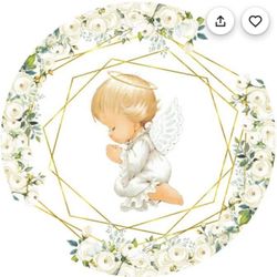 BRAND NEW IN BAG White Wreath Little Angel Girl 72” Round Backdrop Baptism Party God Bless Photography Background Baby Shower Christening Decor