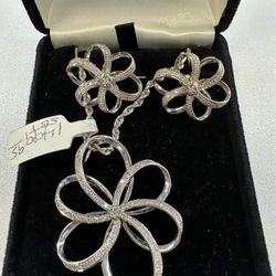 14k white gold and diamond necklace & earring set!