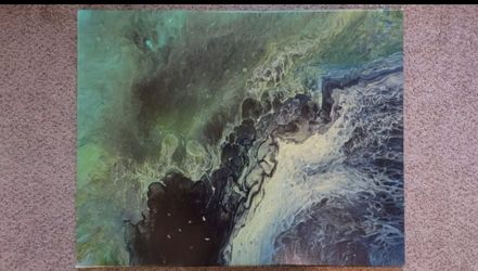 Art. Artwork. Painting. Acrylic. Green, black, blue, beige artwork.