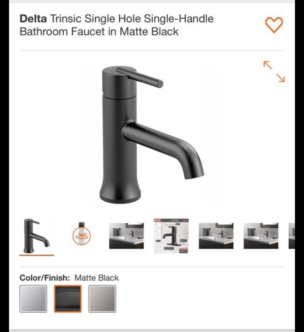 Delta Trinsic Single Hole Single-Handle Bathroom Faucet in Matte Black