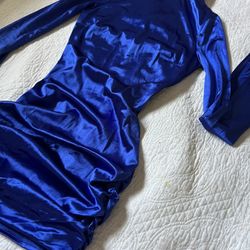 Blue Satin Silky Dress Fashion Nova