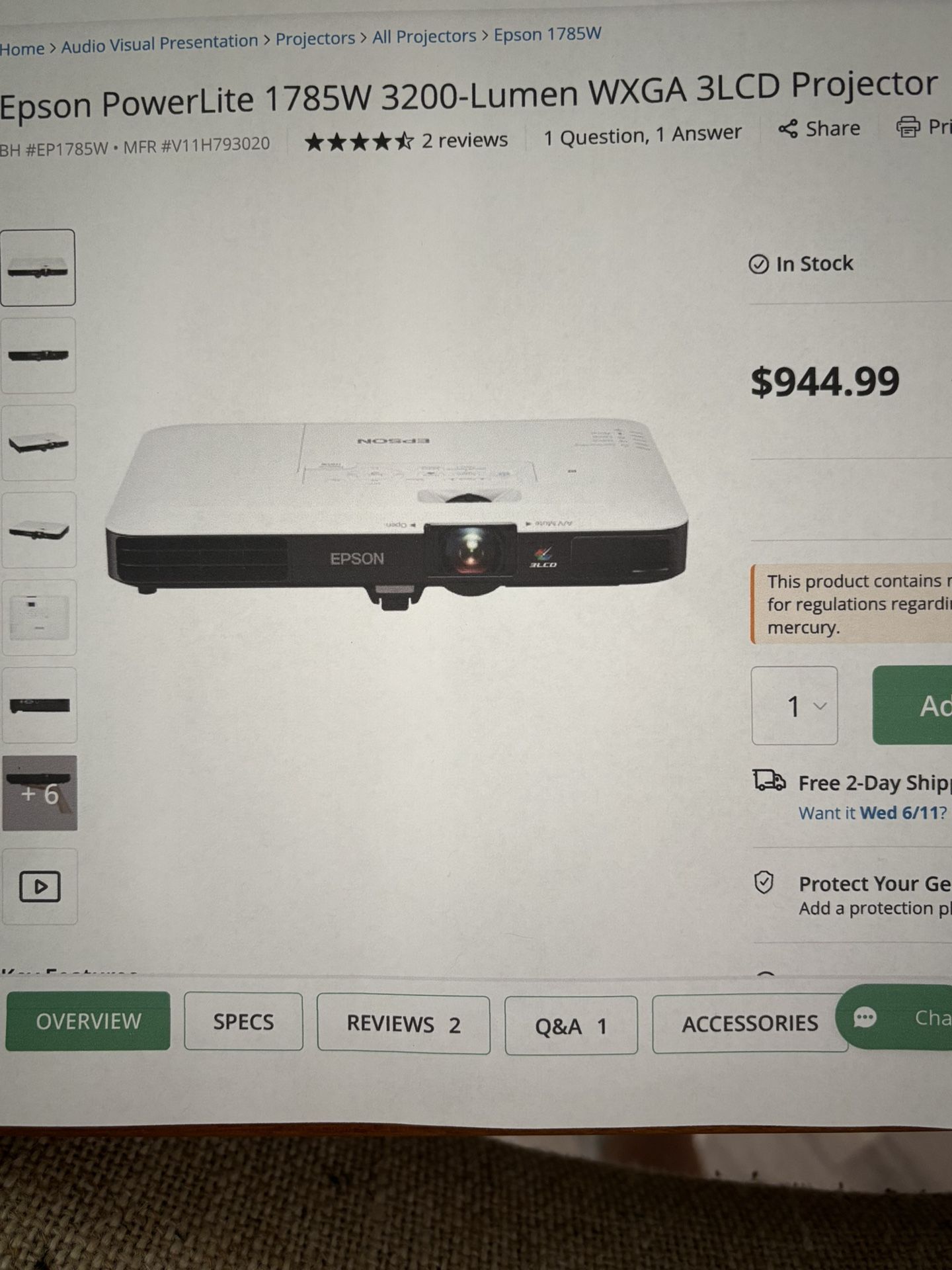 Epsom PowerLite 1785 W 3200 -Projector