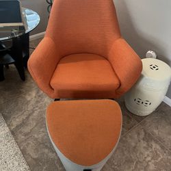 Fabric Chair With Padded Ottoman