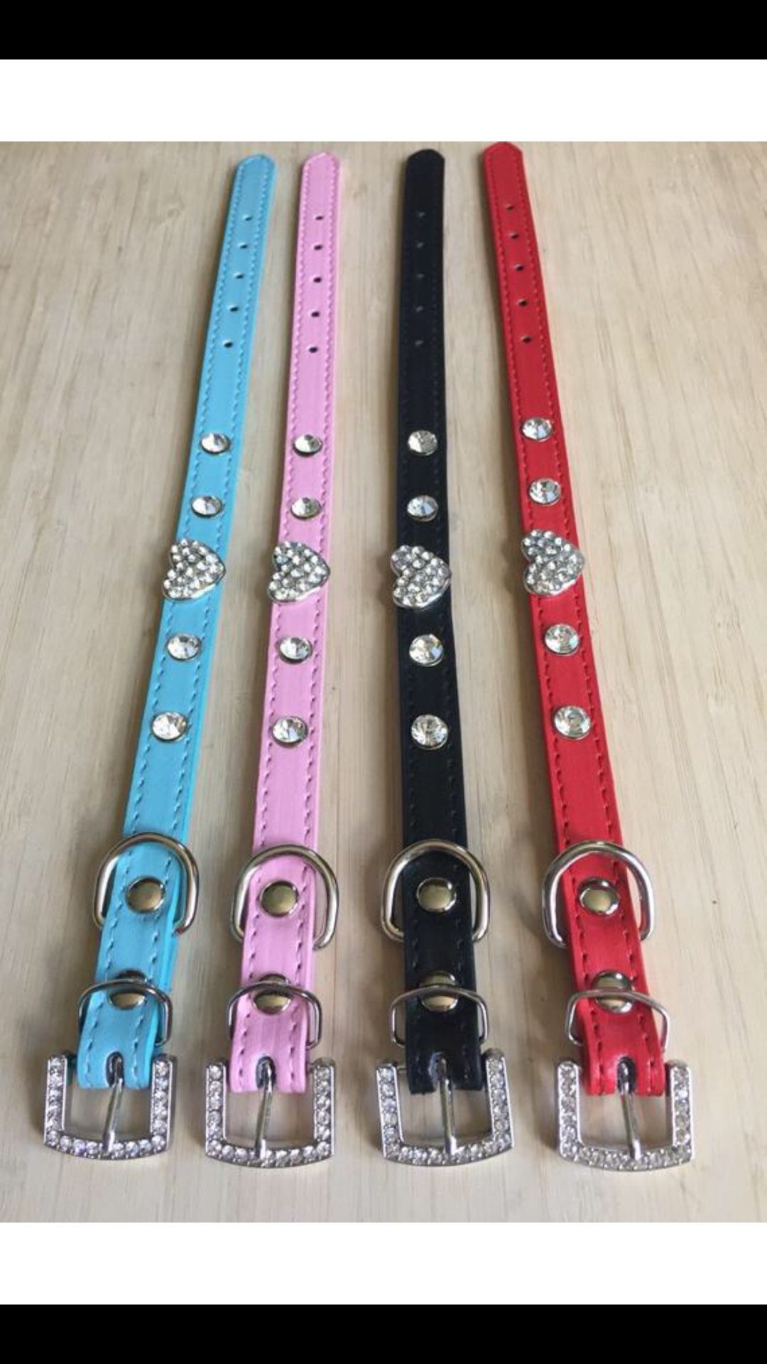 Black or Turquoise Faux Leather Pet Collar with Rhinestones.