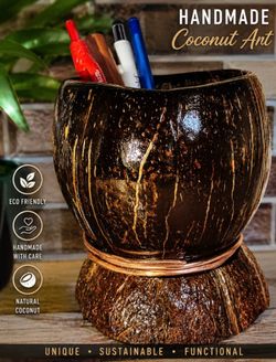 Handmade Coconut Shell Pen Holder