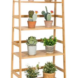 Ladder Shelf, 4 Tier Bamboo Ladder Bookshelf, 48’’ Tall Freestanding Bookcase Storage Rack Plant Stand for Living Room, Balcony, Office, Bedroom, Farm