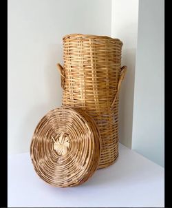 vintage woven wicker laundry hamper