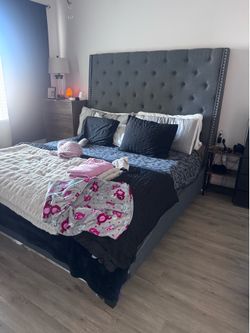 King Upholstered Bed Frame – Complete with All Parts