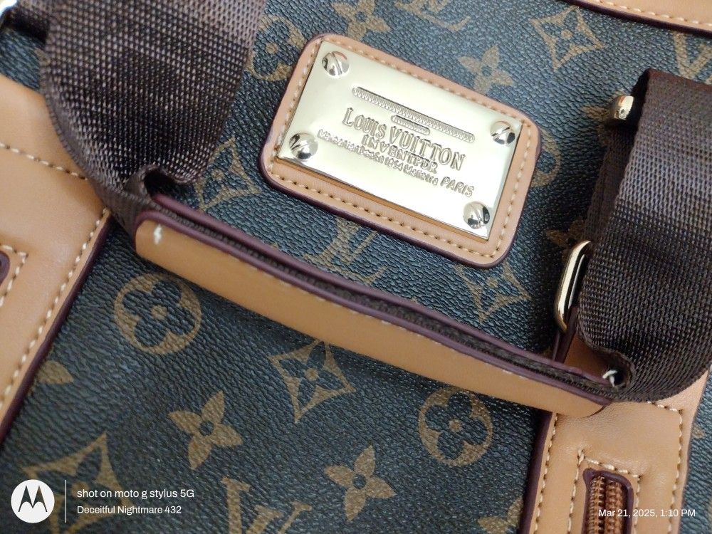 Men's Louis Vuitton Brown And Tan Leather Trimmed Monogrammed Carryall Bandolier Duffel 35
