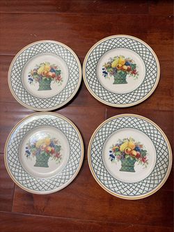 Villeroy & Boch Basket 8.25” Salad Plates Set 4 Green Mettlach Mark NOS