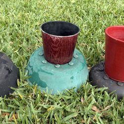 3 Red Planters (Ceramic + Plastic)
