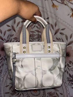 COACH Vintage Y2K Ivory/Grey Sateen Mini Tote Handbag Satchel 9650